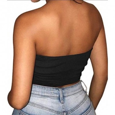 Camisoles & Tanks Women's Fitted Tube Tops Strapless Stretchy Basic Solid Bandeau Crop Tops - Black - CH198ZR8CU4