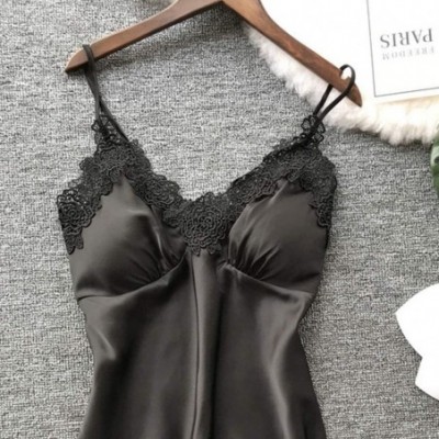 Sets Womens Lingeries Sexy Satin Sling Sleepwear Loose Thin Lingerie Lace Camisole Nightdress Set - Black - CG18S77O6QQ