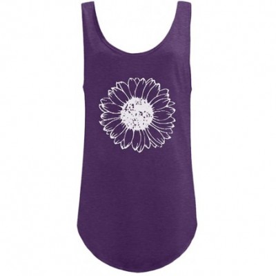 Thermal Underwear Women Casual Dandelion Printing Sleevesless O Neck Loose T-Shirt Blouse Tops Tee Shirts - Purple - CU199NEC9H5