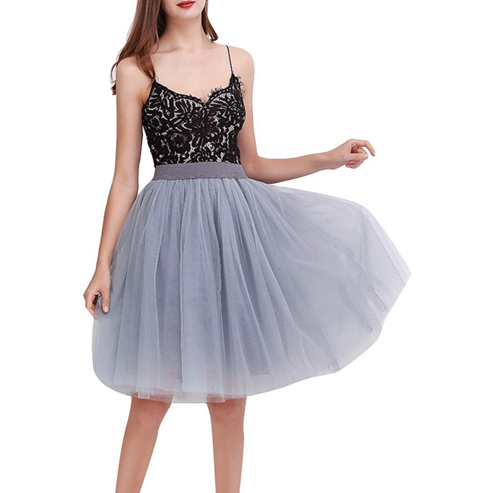 Slips Women's Knee Length Tutu A Line Layered Tulle Skirt for Dates Prom Party Gown - Grey - CK18UC05HWQ