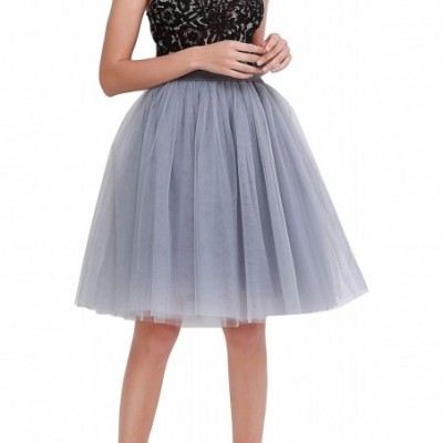 Slips Women's Knee Length Tutu A Line Layered Tulle Skirt for Dates Prom Party Gown - Grey - CK18UC05HWQ