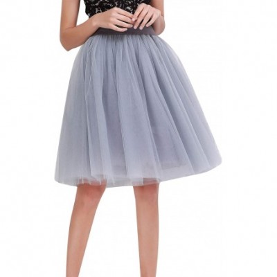 Slips Women's Knee Length Tutu A Line Layered Tulle Skirt for Dates Prom Party Gown - Grey - CK18UC05HWQ