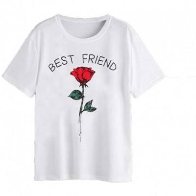 Nightgowns & Sleepshirts Women Cute T Shirt Junior Tops Best Frint Rose Print Teen Girls Graphic Printed T-Shirt - White - CZ...