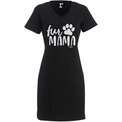 Nightgowns & Sleepshirts Fur Mama - Dog Cat Pet Owner Mom Mother Women's Nightshirt - Black - CL18RGCQEI5