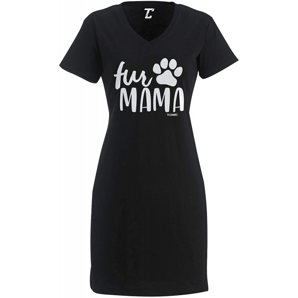 Nightgowns & Sleepshirts Fur Mama - Dog Cat Pet Owner Mom Mother Women's Nightshirt - Black - CL18RGCQEI5