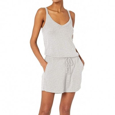 Nightgowns & Sleepshirts Fashion Casual Womens Summer Solid V-Neck Sleeveless Daliy Romper Pajama Set - Gray - CI190R7LLDC