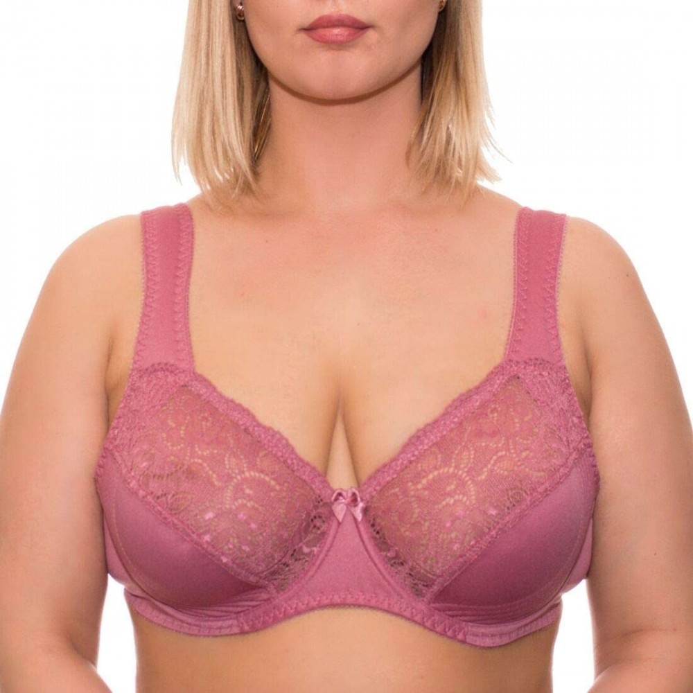 Bras Wide Strap Bra Plus Size Full Coverage Underwire Support Panels 34 36 38 40 42 44 46 / C D E F G H I J - Dusty Rose - CR...