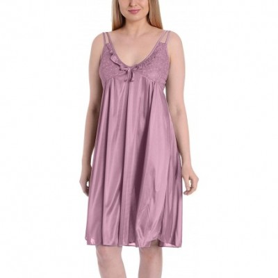 Nightgowns & Sleepshirts Women's Satin Silk Lovely Spaghetti Strap Lingerie Nightgown - Lightpink - C511UFQAD7F