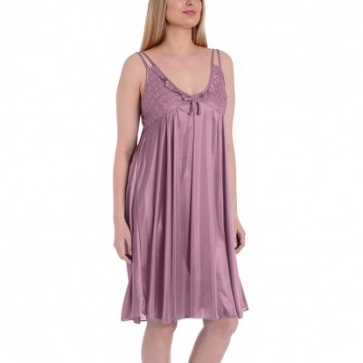 Nightgowns & Sleepshirts Women's Satin Silk Lovely Spaghetti Strap Lingerie Nightgown - Lightpink - C511UFQAD7F