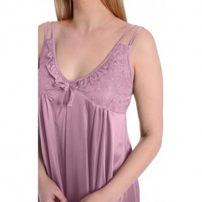 Nightgowns & Sleepshirts Women's Satin Silk Lovely Spaghetti Strap Lingerie Nightgown - Lightpink - C511UFQAD7F