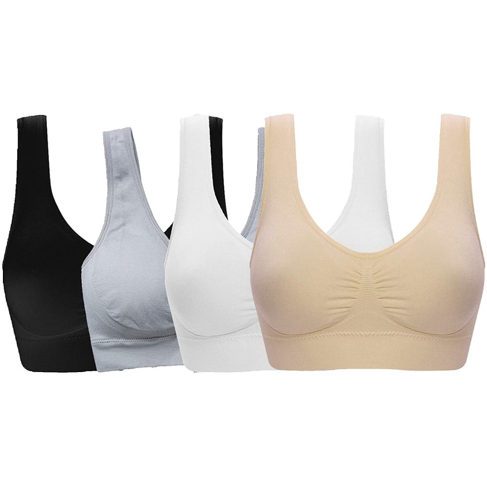 Bras Women's Seamless Wire-Free Bra with Removable Pads - 4 Pack Black White Nude Grey - C418Z0R8UIX