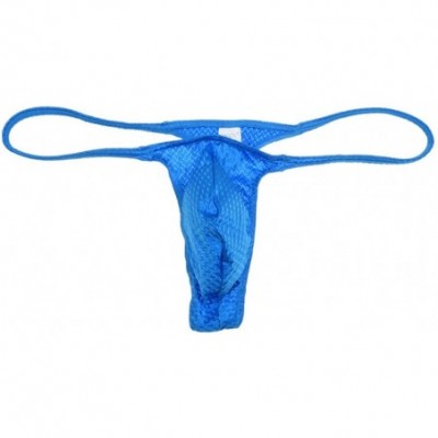 G-Strings & Thongs Men Booty Thong Stretch Slim Cut G-String Underwear Drawnwork Tanga - Lake Blue - CT18H5C06XU