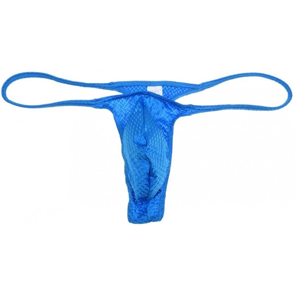 G-Strings & Thongs Men Booty Thong Stretch Slim Cut G-String Underwear Drawnwork Tanga - Lake Blue - CT18H5C06XU