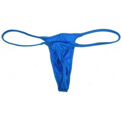 G-Strings & Thongs Men Booty Thong Stretch Slim Cut G-String Underwear Drawnwork Tanga - Lake Blue - CT18H5C06XU