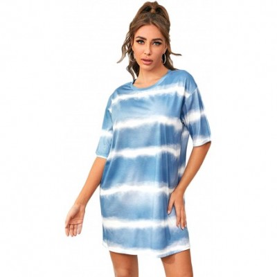 Nightgowns & Sleepshirts Women's Sleepwear Cartoon Print Sleepshirt Comfy Nightgown Pajama - Tie Dye - CZ190XI8QAT