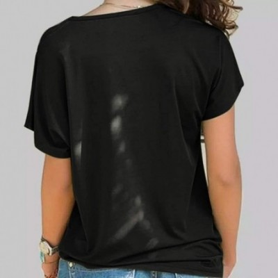 Tops Cross Shoulder T-Shirt- Ladies Casual Irregular Short Sleeve Blouse top - S-black - C01944RXL4R