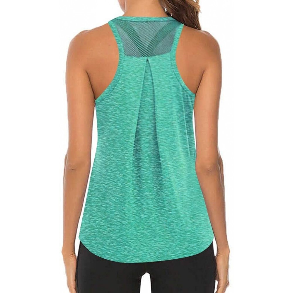 Nightgowns & Sleepshirts Women Workout Tops Mesh Racerback Tank Yoga Shirts Gym Clothes - J-mint Green - C6190ZYDTCZ