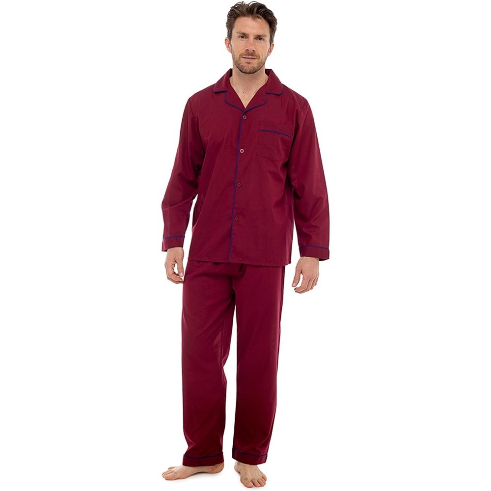 Sleep Sets Gents Traditional Poly Cotton 1949 Long Pajamas Pjs Nightwear Sizes Small - 8XL - Burgundy - C518C77IECX