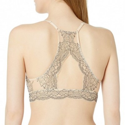 Bras Women's Two-Tone Hi-Neck Lace Bralette - Beige With Black - C518Q7652X3