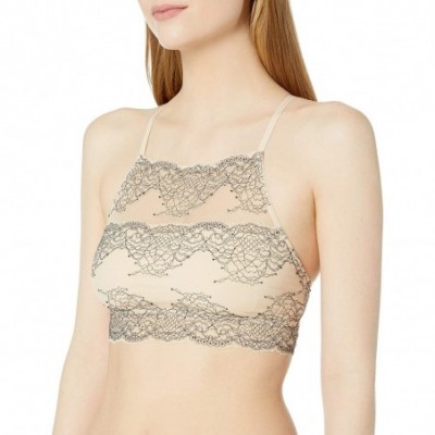 Bras Women's Two-Tone Hi-Neck Lace Bralette - Beige With Black - C518Q7652X3