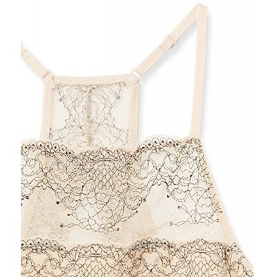 Bras Women's Two-Tone Hi-Neck Lace Bralette - Beige With Black - C518Q7652X3