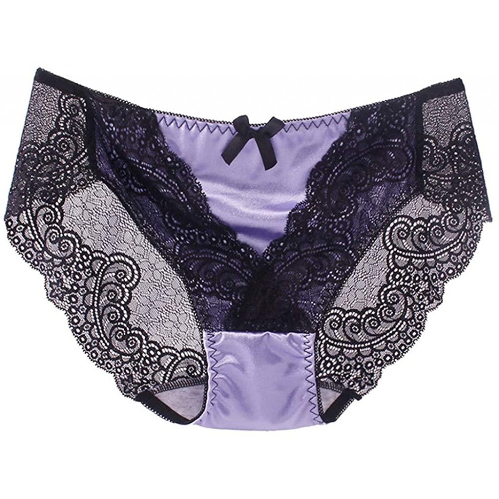 Panties Sexy Ladies Transparent Lace Panties- Plus Size Hi-Cut Comfort Hollow Panty Hotpant - Purple - C7196UOXYSX