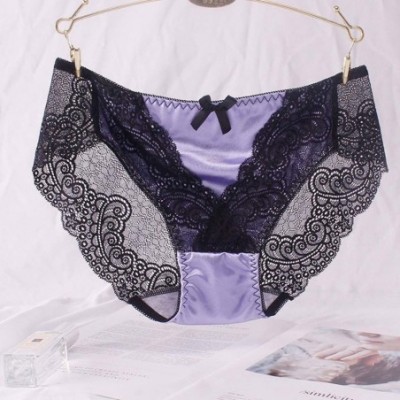 Panties Sexy Ladies Transparent Lace Panties- Plus Size Hi-Cut Comfort Hollow Panty Hotpant - Purple - C7196UOXYSX