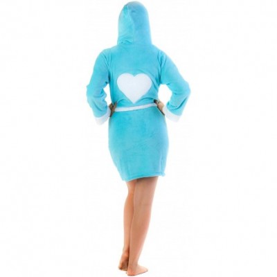 Robes Women's Micro Fleece Plush Short Robe with Hoodie - White/Aqua - CG1205629T5