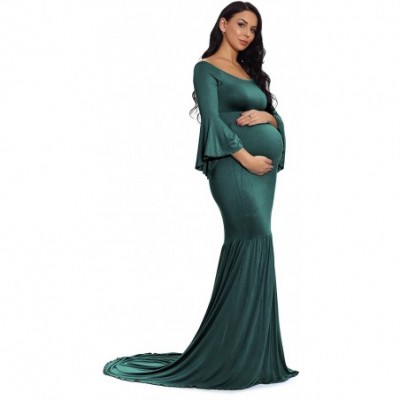 Nightgowns & Sleepshirts Maternity Retro Off Shoulder Flare Sleeves Mermaid Gown Maxi Photography Dress for Baby Shower - Dar...