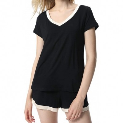 Sets Women's Pajama Set Summer T-Shirt Top & Shorts Soft Modal Sleepwear Set - Black (Plain) - CF196AMH3IE