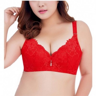 Bras Women Lace Push-up Bra Plus Size Floral Underwire Soft Cup Everyday Bra - Red - CA18XLE4QD7