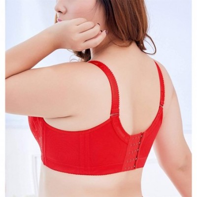 Bras Women Lace Push-up Bra Plus Size Floral Underwire Soft Cup Everyday Bra - Red - CA18XLE4QD7