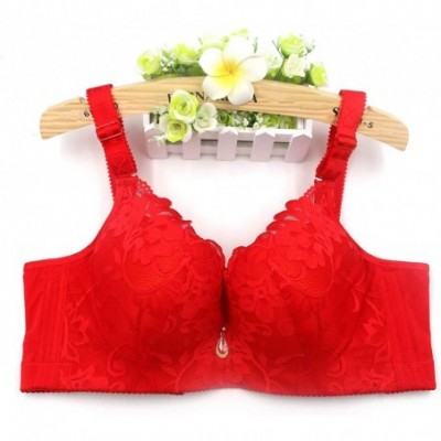 Bras Women Lace Push-up Bra Plus Size Floral Underwire Soft Cup Everyday Bra - Red - CA18XLE4QD7