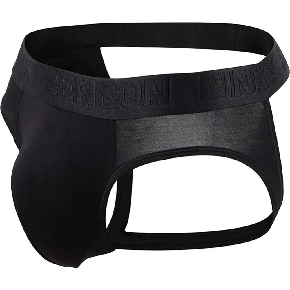 G-Strings & Thongs Men's Modal Low Waist Open Hips Underwear Sexy Jockstrap Pure Color Thong - Black - C0197TOA6KG