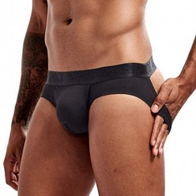 G-Strings & Thongs Men's Modal Low Waist Open Hips Underwear Sexy Jockstrap Pure Color Thong - Black - C0197TOA6KG