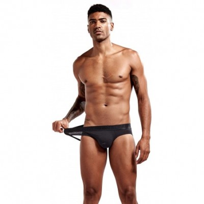 G-Strings & Thongs Men's Modal Low Waist Open Hips Underwear Sexy Jockstrap Pure Color Thong - Black - C0197TOA6KG