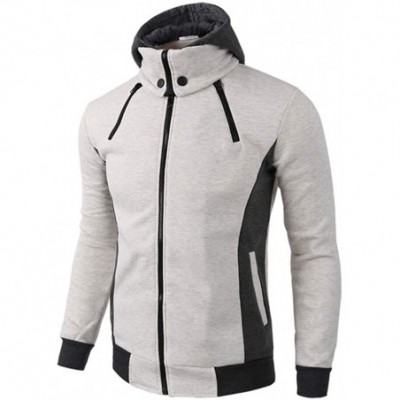 Thermal Underwear Men's Double Zipper Thermal Hoodie Coats Autumn Winter Casual Long Sleeve Warm Jacket - A-beige - CN1932OTDQG