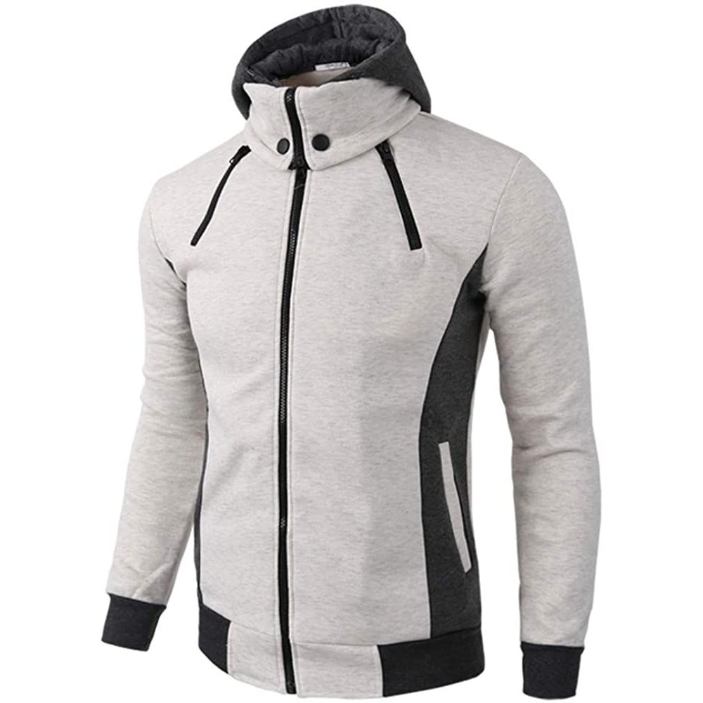 Thermal Underwear Men's Double Zipper Thermal Hoodie Coats Autumn Winter Casual Long Sleeve Warm Jacket - A-beige - CN1932OTDQG