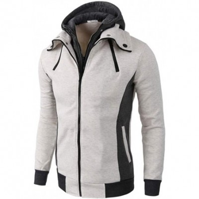 Thermal Underwear Men's Double Zipper Thermal Hoodie Coats Autumn Winter Casual Long Sleeve Warm Jacket - A-beige - CN1932OTDQG