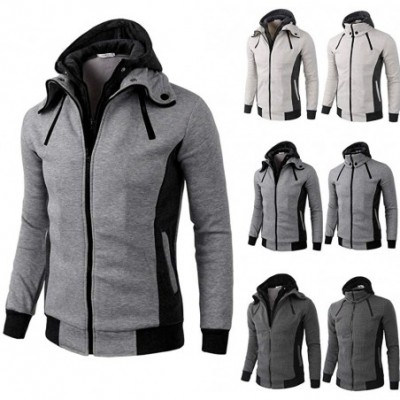 Thermal Underwear Men's Double Zipper Thermal Hoodie Coats Autumn Winter Casual Long Sleeve Warm Jacket - A-beige - CN1932OTDQG