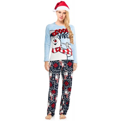 Sets Women's 3 Pc Minky Fleece Pajamas Gift Set- Sleep Top- Pants- Santa Hat - CG18LY7DL4H