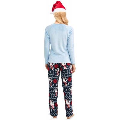 Sets Women's 3 Pc Minky Fleece Pajamas Gift Set- Sleep Top- Pants- Santa Hat - CG18LY7DL4H