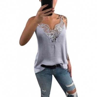 Camisoles & Tanks 2020 Lace Women's Vest Strapless Backless V-Neck Eyelash Lace Camisole - Gray - C819CDG9LQW