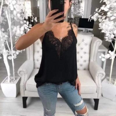 Camisoles & Tanks 2020 Lace Women's Vest Strapless Backless V-Neck Eyelash Lace Camisole - Gray - C819CDG9LQW