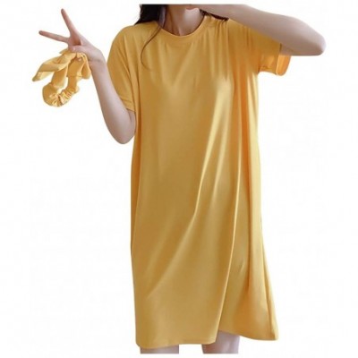 Robes Women's Women Fashion Casual Solid Short Sleeves Top Pajamas Sleepwear Mini Dress - Yellow - CK198406KKW