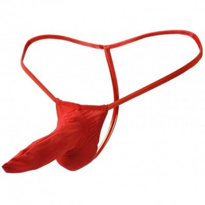 G-Strings & Thongs Men's Sexy Pouch G-String Underwear Sexy Low Rise Bulge Thong Underwear Briefs - Red - C7194KDQ0X6