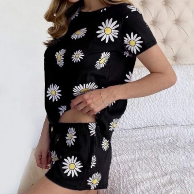 Sets Pajamas for Women Shorts Set-Women's Shorts Pajama Set Short Sleeve Shirts Sleepwear Nightwear Loungewear Pjs Sets - Bla...