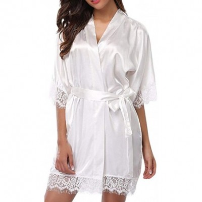 Sets Lingerie for Women for Sex- Womens Lady Sexy Lace Sleepwear Satin Nightwear Lingerie Pajamas Suit - White - C318A8YH074