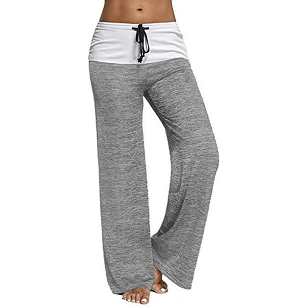 Bottoms Women's Comfy High Waist Casual Loose Drawstring Wide Leg Lounge Pants - Grey - C91969ZST3Z