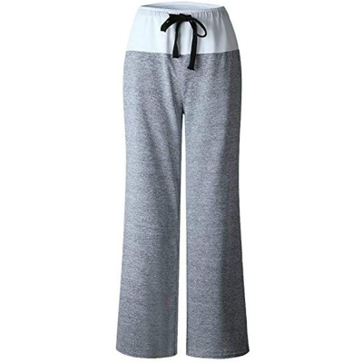 Bottoms Women's Comfy High Waist Casual Loose Drawstring Wide Leg Lounge Pants - Grey - C91969ZST3Z